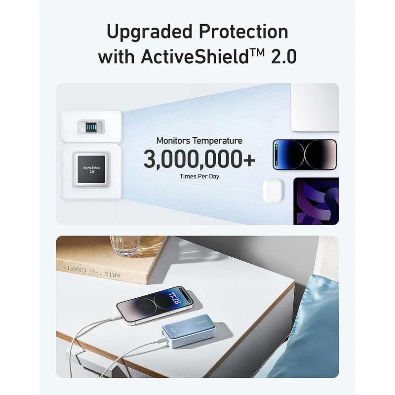 پاوربانک 22.5 وات انکر مدل A1257 ظرفیت 10000 میلی آمپر ساعت به همراه کابل USB-C