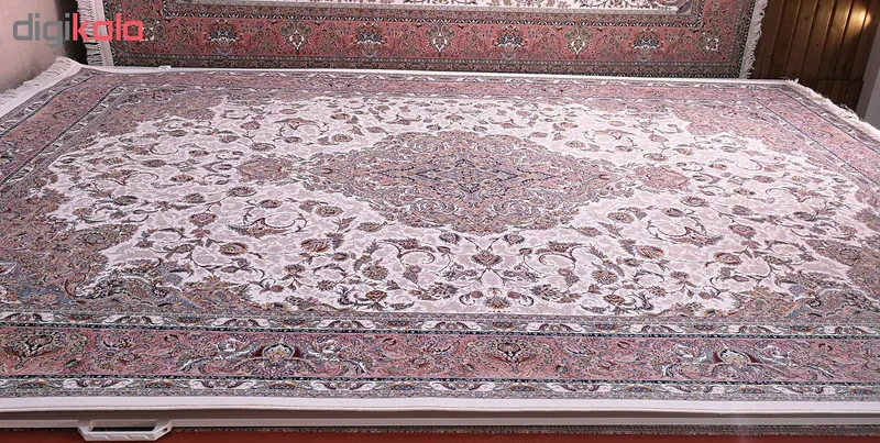 فرش ماشینی زمرد مشهد طرح 45001 زمینه کرم صورتی
