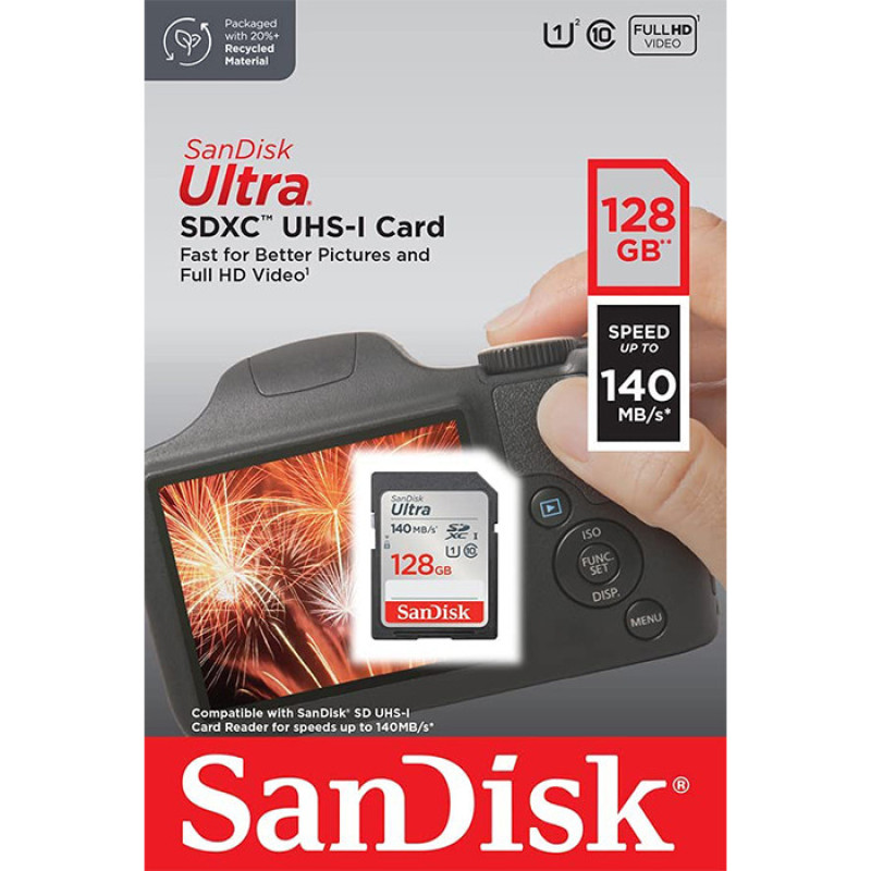 کارت حافظه SDXC سن دیسک مدل Ultra کلاس 10 استاندارد UHS-I U1 سرعت 140MBs ظرفیت 128 گیگابایت