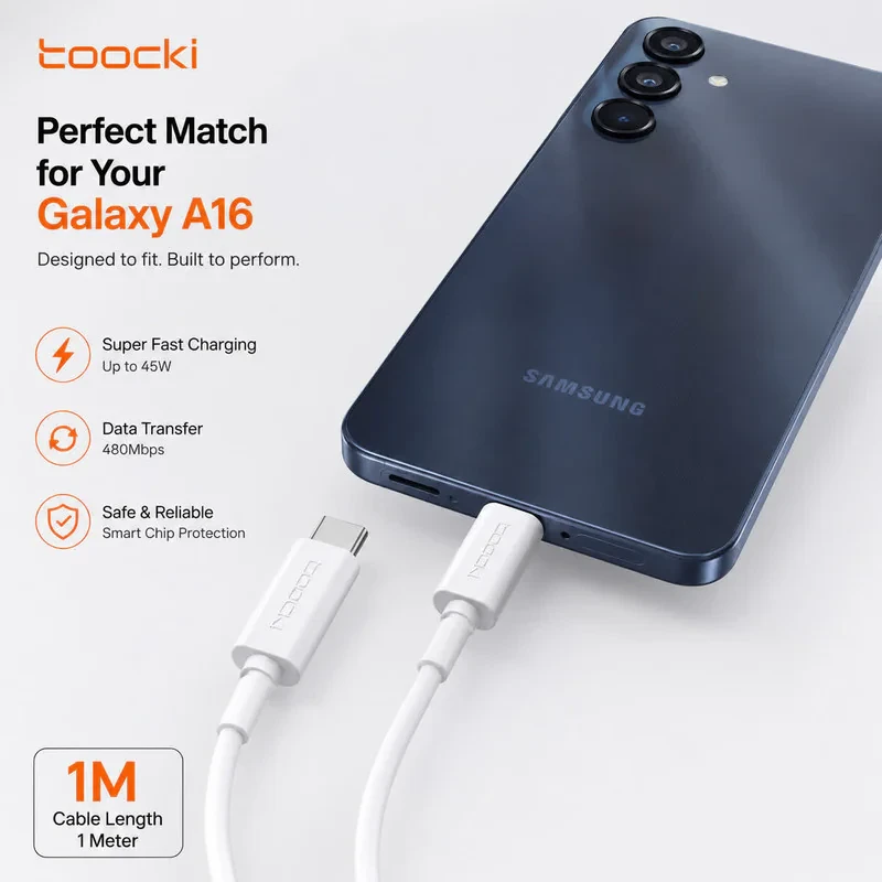 کابل شارژ USB-C توکی مدل A16 با طول ۱ متر