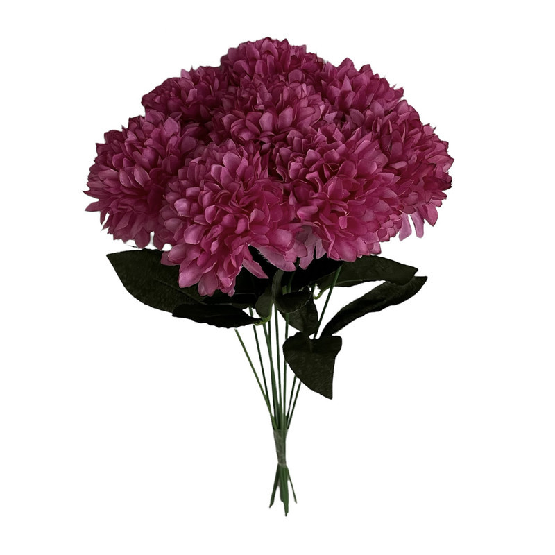 دسته گل مصنوعی گل داوودی شامل 8 شاخه، ارتفاع هر شاخه 44 cm، قطر گل 12 cm، جنس پارچه‌ای و قابل شستشو