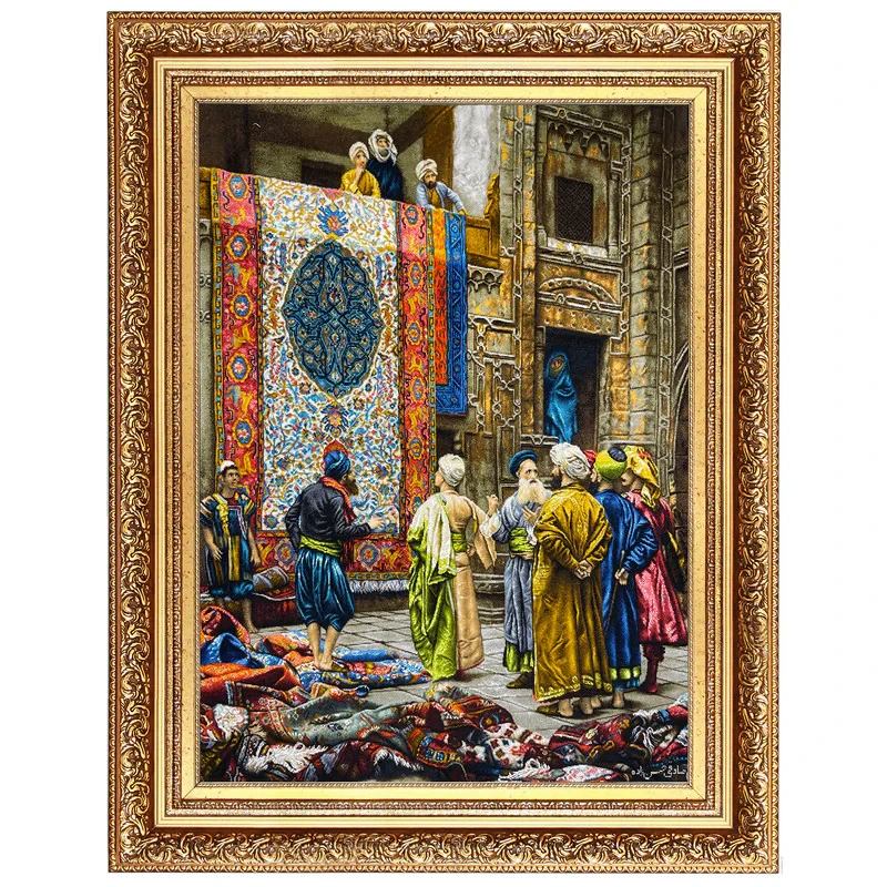تابلو فرش دستباف طرح بازار قاهره طولی کد 1006