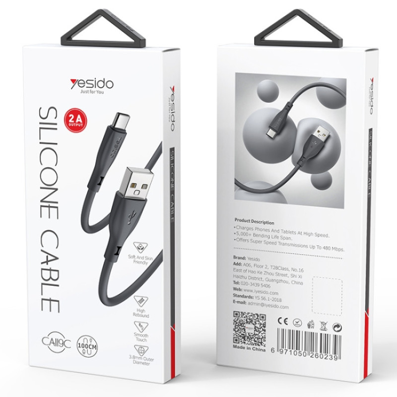 کابل تبدیل USB به USB-C یسیدو مدل CA119 طول 1 متر