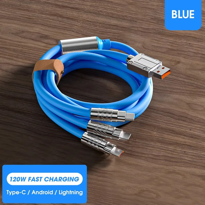 کابل تبدیل USB به micro USB  لایتنینگ  USB-C پسنجر لاین مدل 3in1 ZINC ALLOY 120W طول 1.2 متر
