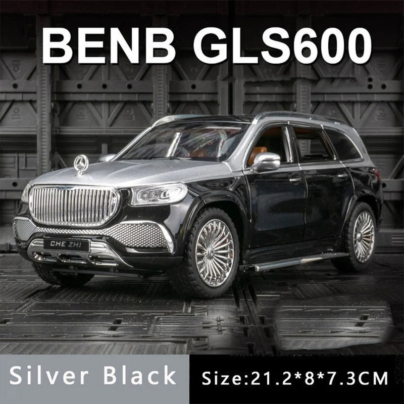 ماکت ماشین بازی فلزی شاسی‌بلند بنز GLS600 مقیاس 1:24 با طراحی دقیق، چراغ‌دار، دارای صدا و حرکت جلو و عقب