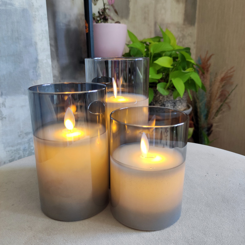 شمع ال ای دی طرح شیشه ای زمان اتمام 60 ساعت بسته 3 عددی