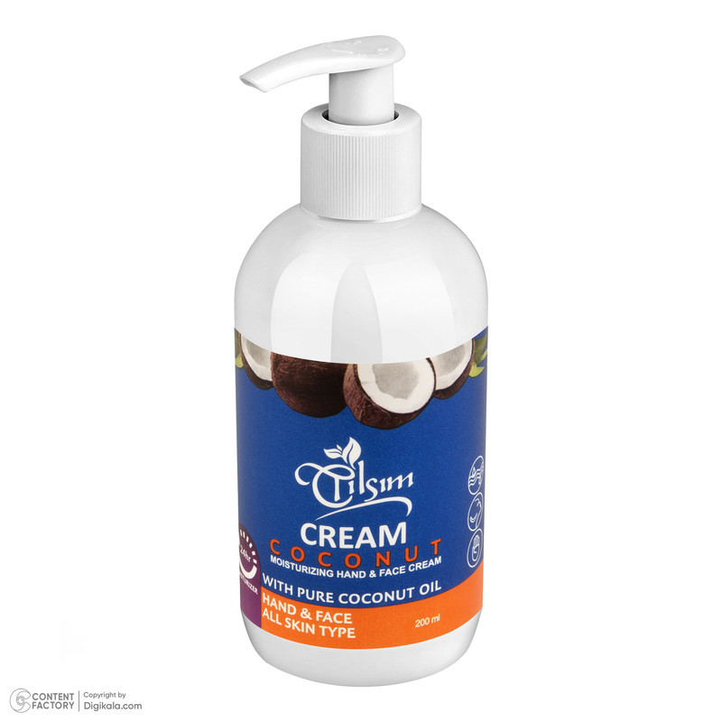کرم مرطوب کننده دست و صورت تیلسیم مدل coconut oil مناسب انواع پوست حجم 200 میلی لیتر