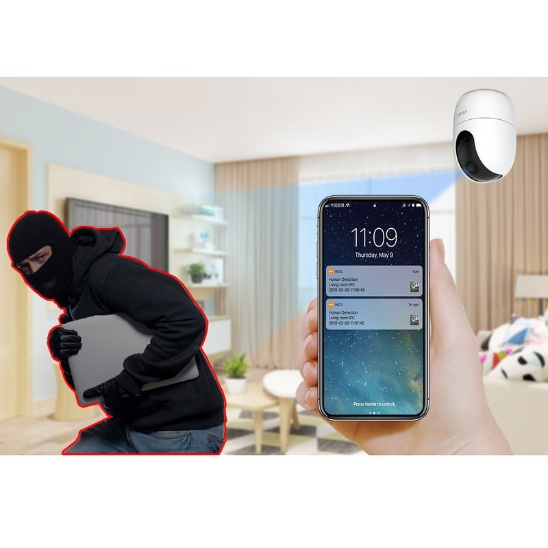 دوربین مداربسته تحت شبکه بی‌سیم آیمو مدل Ranger 2 با قابلیت تشخیص چهره، صدای دوطرفه، تشخیص حرکت و دید در شب، نصب روی دیوار و پشتیبانی از پروتکل Onvif
