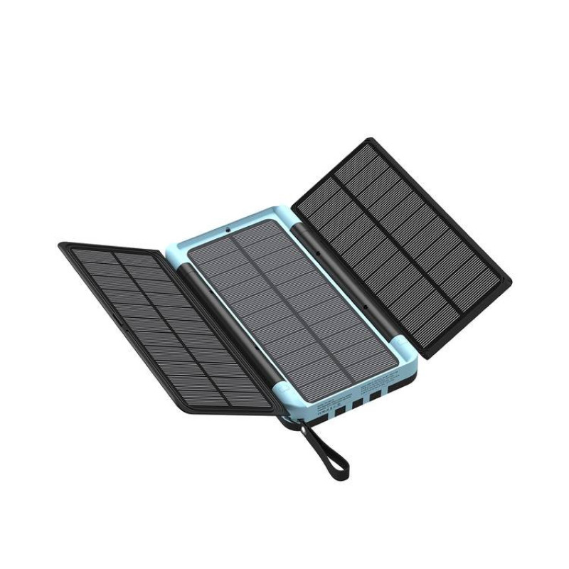 پاوربانک 20 وات پاورولوجی مدل Solar Multi-Cable PPBCHA70 ظرفیت 16000 میلی‌آمپرساعت به همراه چهارکابل USB-C، USB-A، Micro USB و لایتنینگ