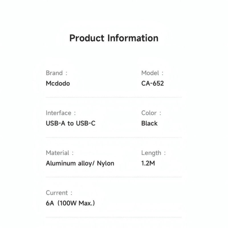 کابل تبدیل USB به USB-C مک دودو مدل CA-652 طول 1.2 متر