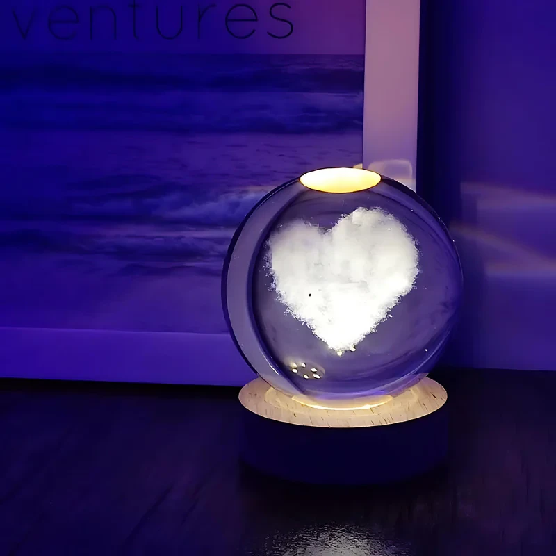چراغ خواب مدل گوی کریستالی طرح قلب 3D