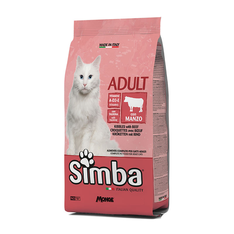 غذای خشک گربه بالغ مونژه مدل Simba Adult Cat kibbles طعم گوشت گاو وزن 400 گرم