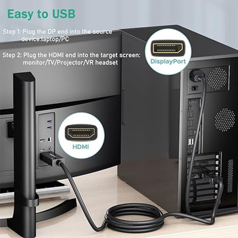 کابل تبدیل Display Port به HDMI مدل UHD 4K طول 1.8 متر