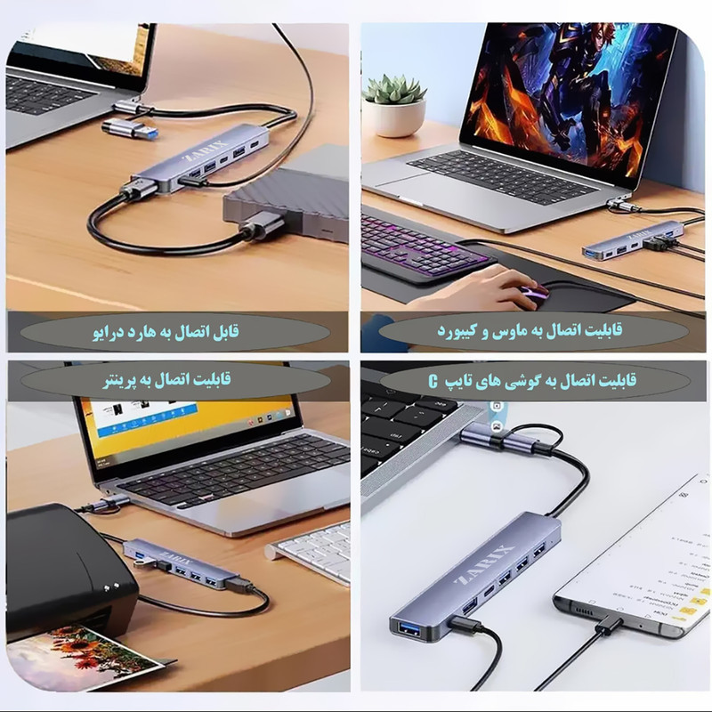 هاب 8 پورت USB 3.0USB-C زاریکس مدل Z8 Pro