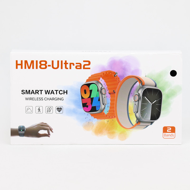 ساعت هوشمند مدل HMl8-Ultra2 با قابلیت صفحه نمایش رنگی و لمسی، کنترل موسیقی، کنترل سطح اکسیژن خون، مکالمه با بلوتوث، پشتیبانی از زبان فارسی و امکان تغییر تم ساعت و بند سلیکونی
